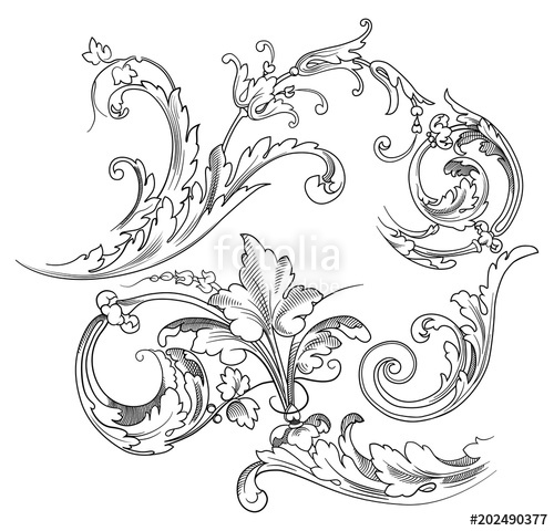 500x480 Vector Vintage Baroque Engraving Floral Scroll Filigree Design