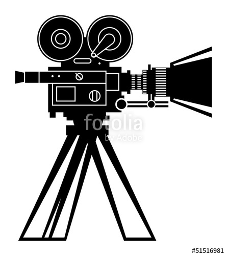 445x500 Retro Professional Cinema Film Camera, Vector Illustration Stock