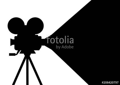 500x357 Black Silhouette Retro Movie Projector Cartoon Vector