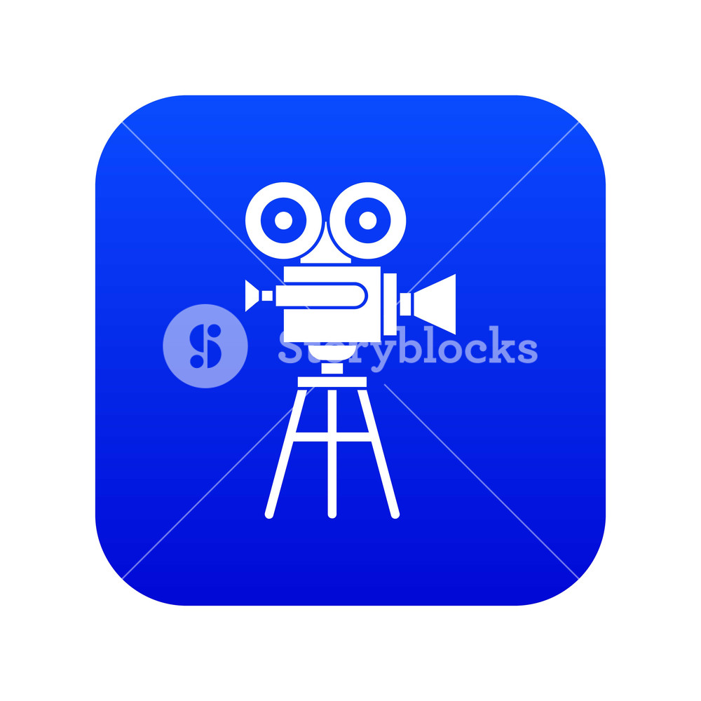 1000x1000 Retro Film Projector Icon Digital Blue For Any Design Isolated