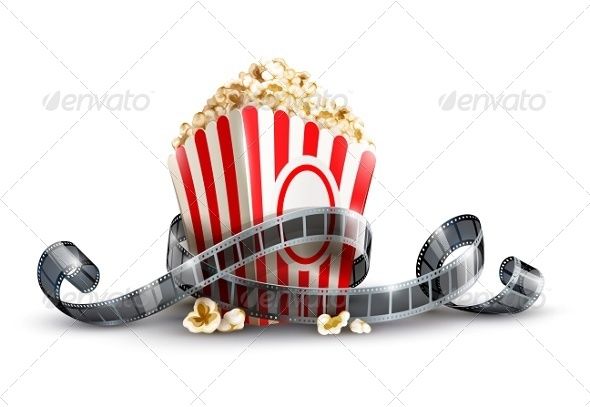 590x407 Paper Bag With Popcorn And Movie Reel Vector Illustration Isolated