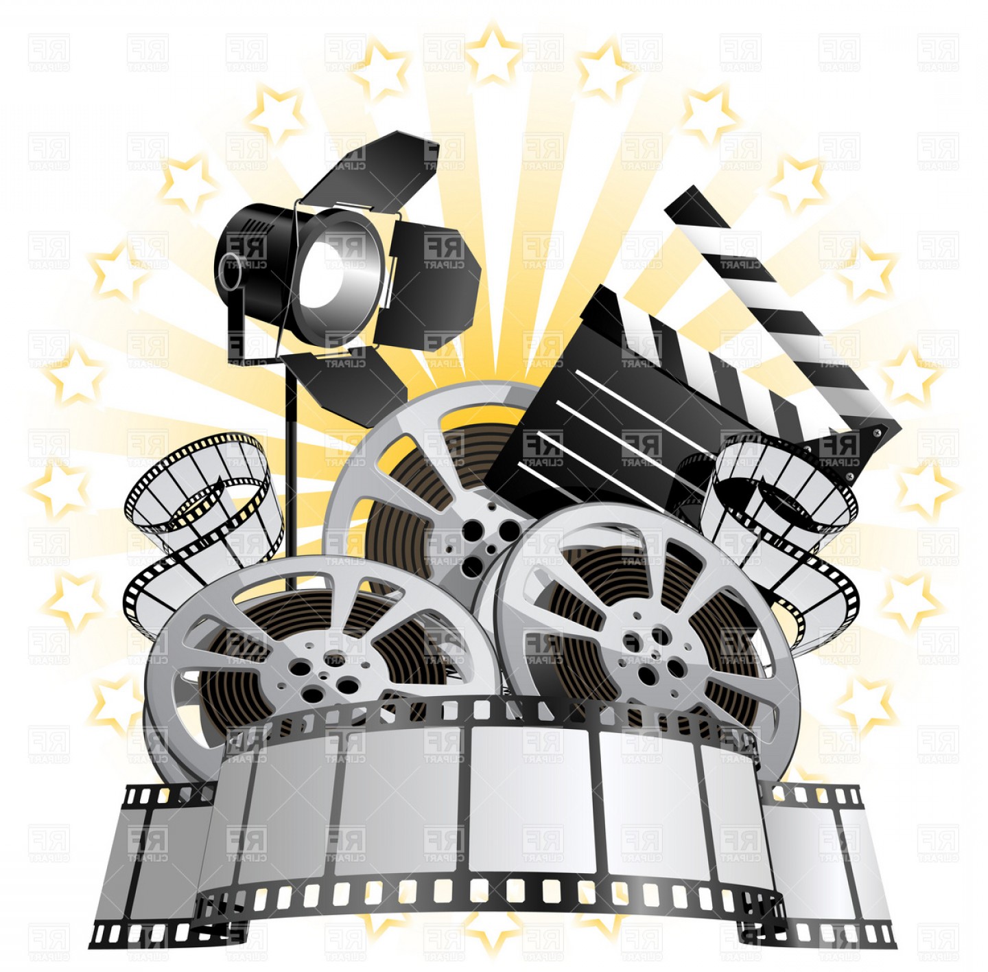 1440x1416 Film Premiere Poster With Film Reels And Film Slate Vector Clipart