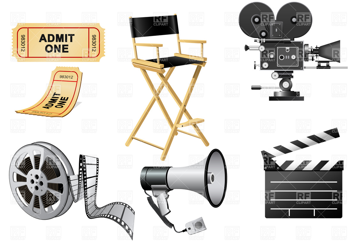 1200x814 Megaphone, Movie Camera And Film Slate Vector Image Of Technology