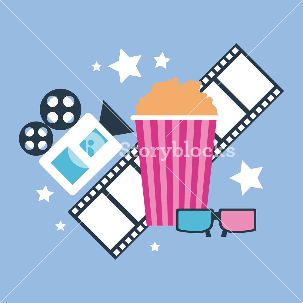 1000x1000 Movie Production Popcorn Glasses Film Camera Tape Vector