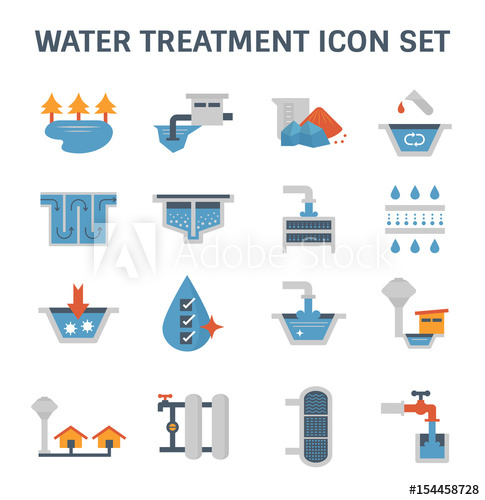 485x500 Water Treatment System And Water Filter Vector Icon Set Design