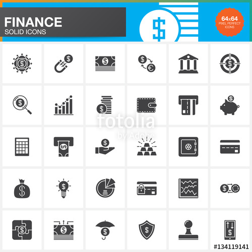 500x500 Finance Vector Icons Set, Money Solid Symbol Collection, Pictogram