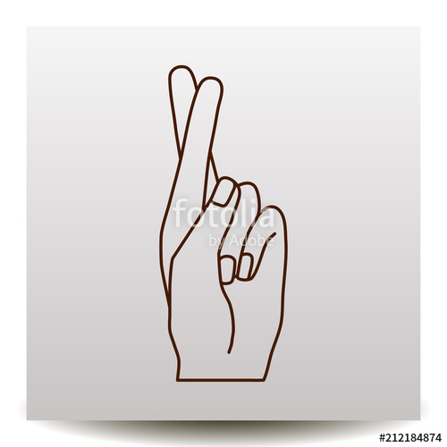 500x500 Hand Fingers Crossed Line Vector Icon On A Realistic Paper