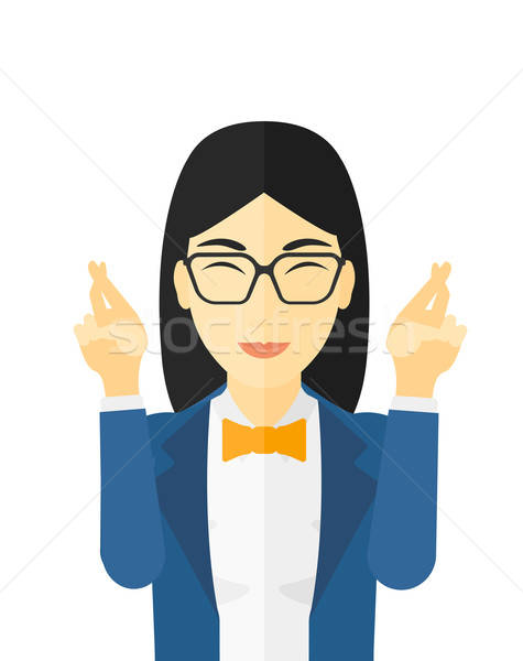 475x600 Hopeful Woman Keeping Fingers Crossed Vector Illustration