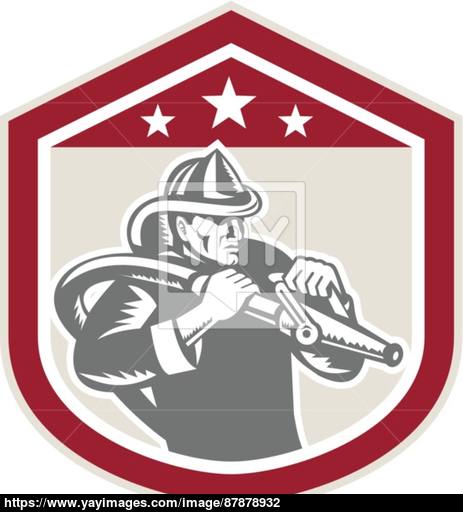 Fireman Firefighter Fire Hose Shield Retro Vector 463x512 Fireman Firefighter Fire Hose Shield Retro Vector