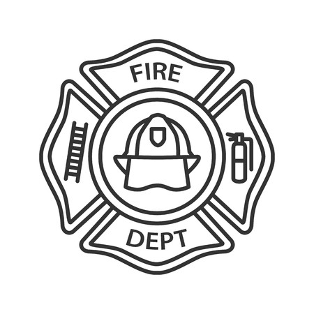 450x450 Fire Department Badge Linear Icon Firefighting Emblem With Helmet