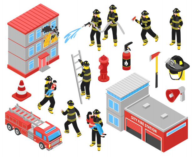 Fire Department Isometric Icons Set Vector Free Download 626x500 Fire Department Isometric Icons Set Vector Free Download