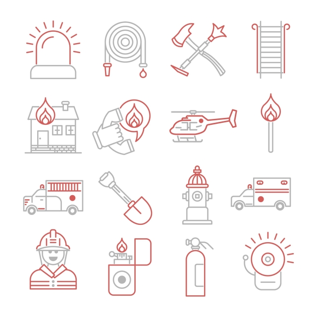 Firefighter And Fire Department Vector Outline Icons Set, Burn 640x640 Firefighter And Fire Department Vector Outline Icons Set, Burn
