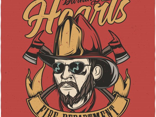 Burning Hearts Fire Department Vector T Shirt Design 600x450 Burning Hearts Fire Department Vector T Shirt Design