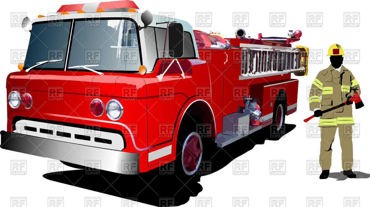 1200x672 Fireman Stands Near The Fire Engine Vector Image Of People