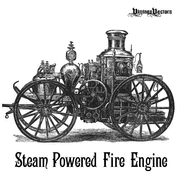 600x600 Vector Art Steam Powered Fire Engine Vintage Vintage Vectors