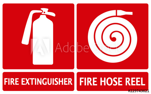 500x313 Fire Extinguisher And Fire Hose Reel Symbol Sign, Vector