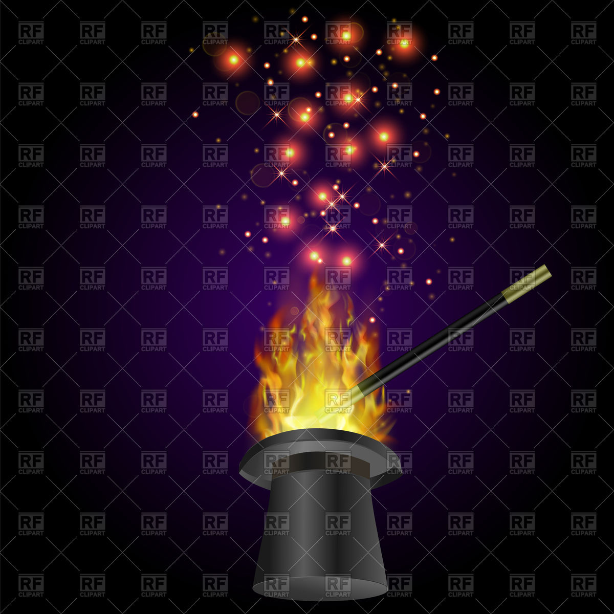 1200x1200 Realistic Magic Wand And Top Hat With Fire Flame Vector Image