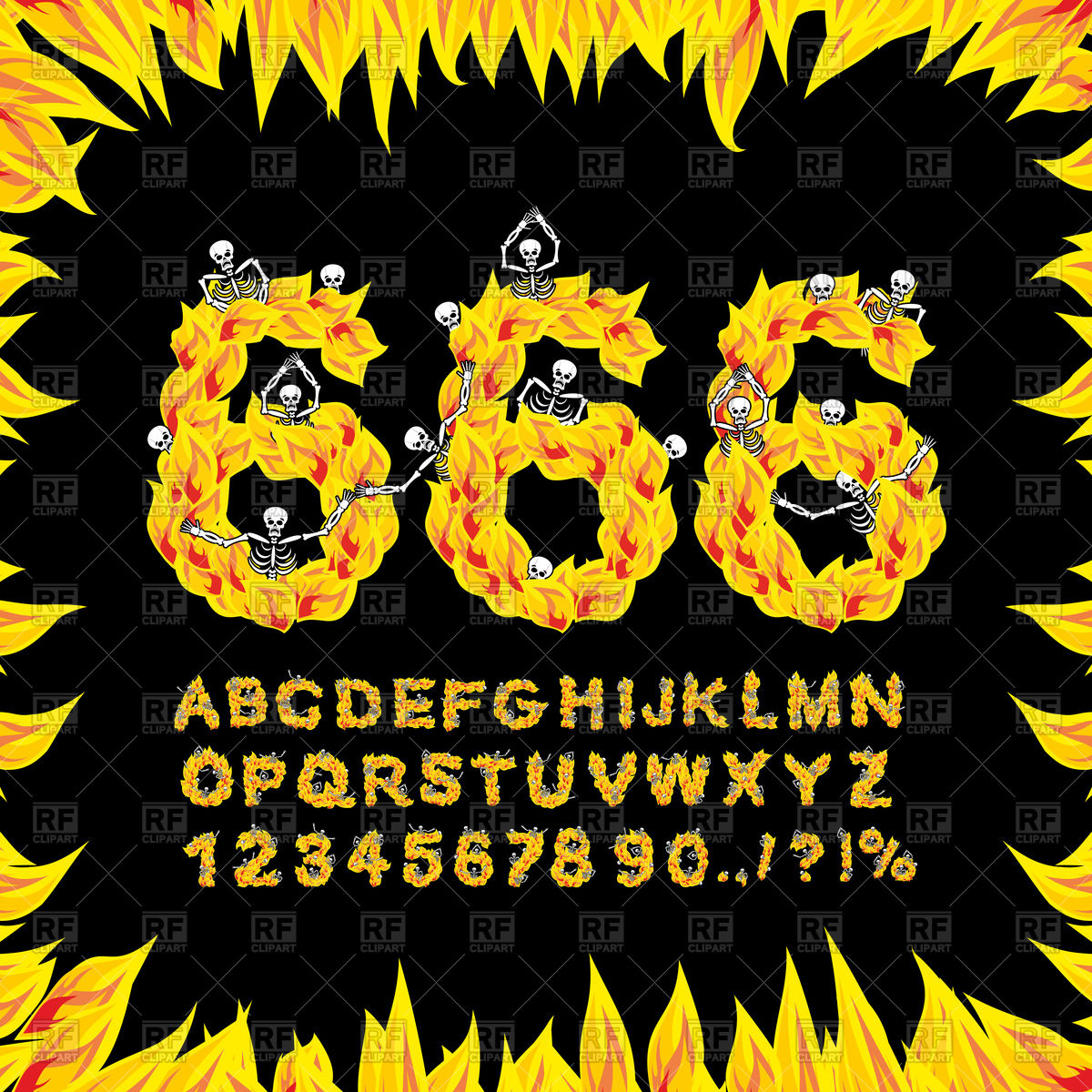 1200x1200 Font, Fire Letters With Skeleton Vector Image Of Fonts Type