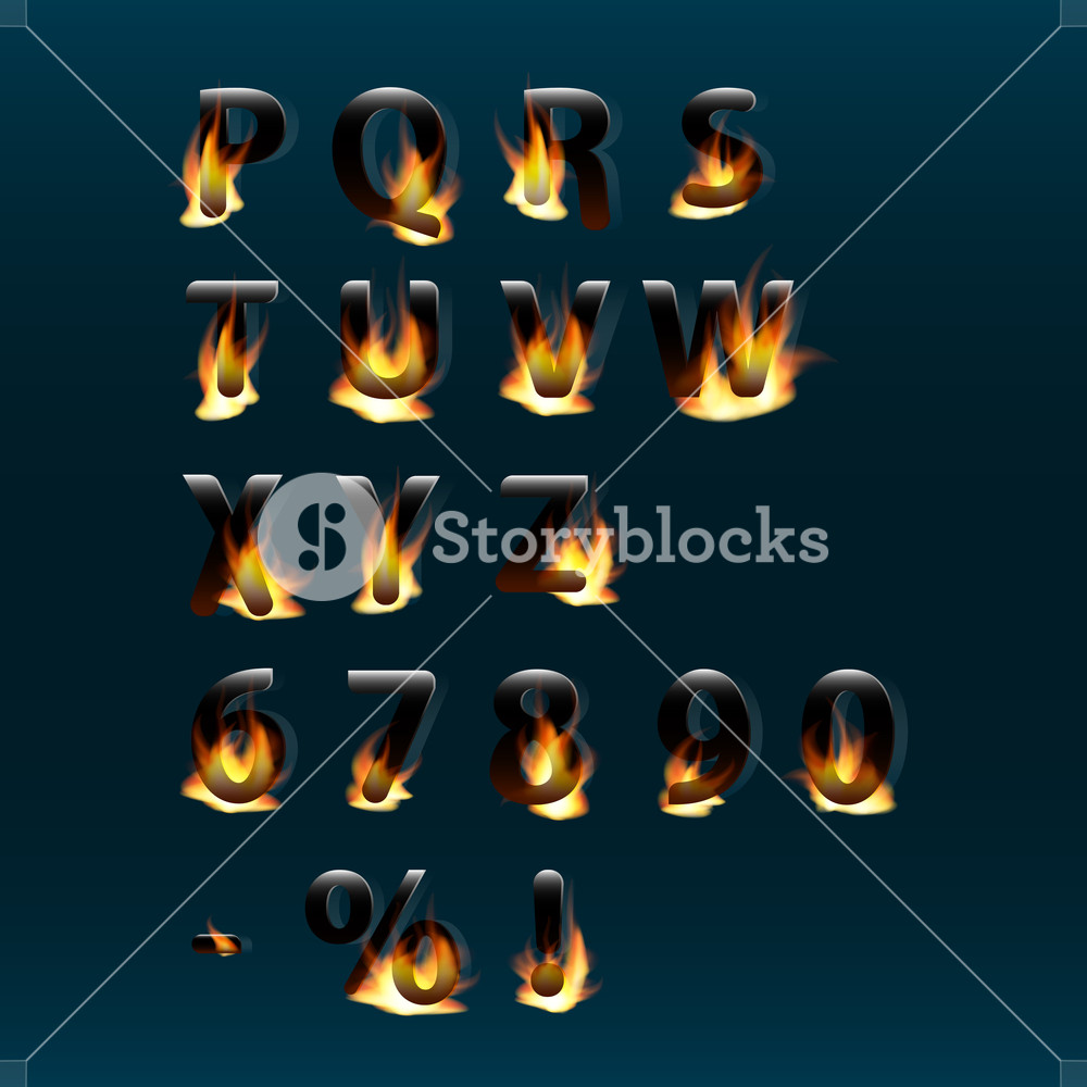 1000x1000 Hot Letters And Numbers On Fire Alphabet Fire Burning Vector