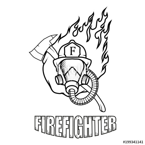 500x500 Firefighter Logo Fire Department Human With Firefighter Helmet