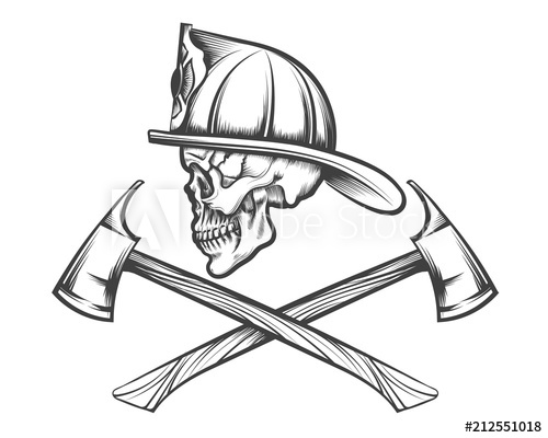 500x400 Skull In Fire Helmet And Axes