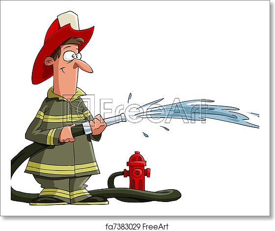 560x470 Free Art Print Of Fireman Firefighter Pours From A Fire Hose