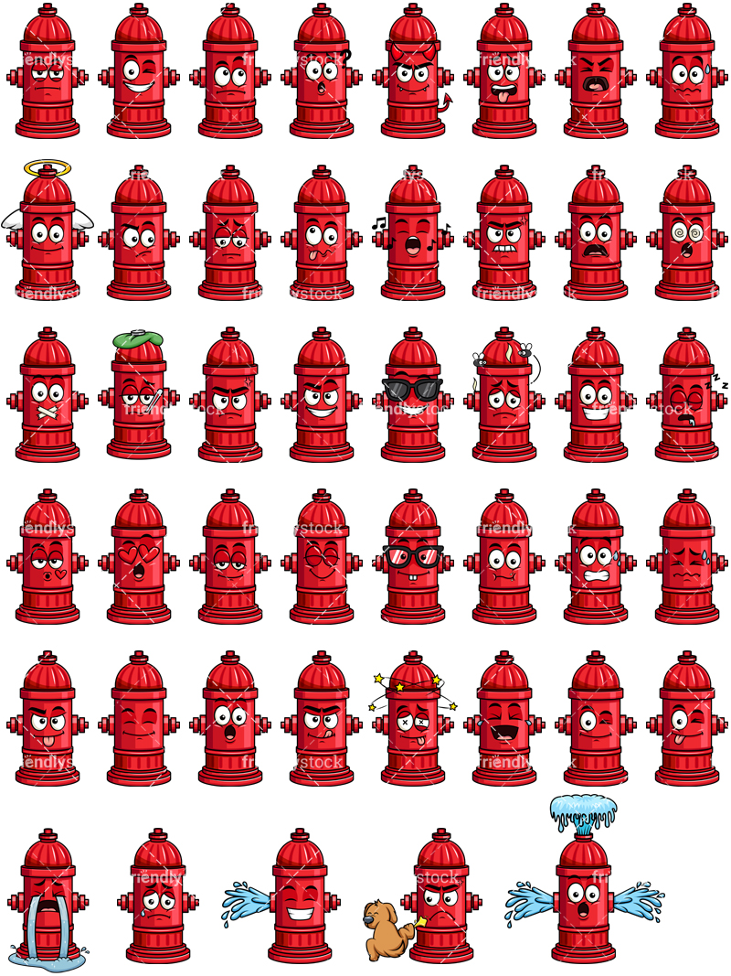 800x1067 Fire Hydrant Emoji Set Cartoon Vector Clipart