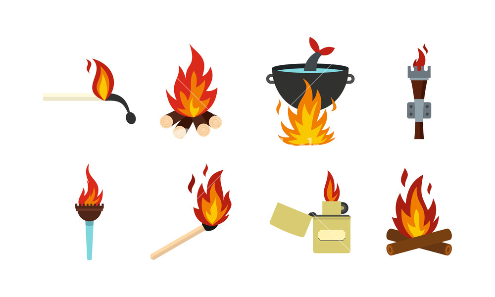1000x600 Fire Icon Set Flat Set Of Fire Vector Icons For Web Design