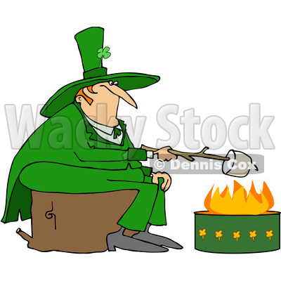 400x400 Clipart Of A Chubby St Patricks Day Leprechaun Sitting On A Stump