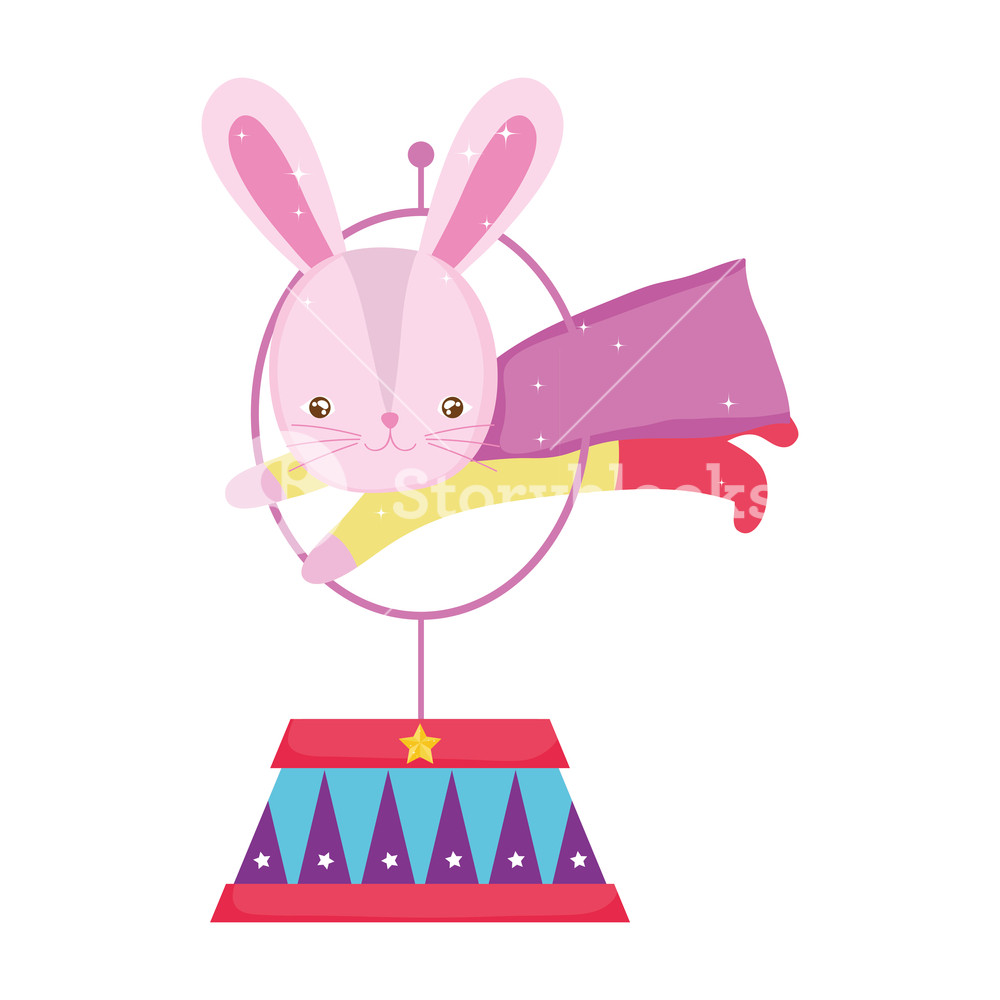 1000x1000 Cute Circus Rabbit Jumping Fire Ring Vector Illustration Design