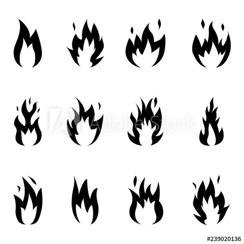 500x500 Flame Fire Icons Set Silhouette Vector Illustration