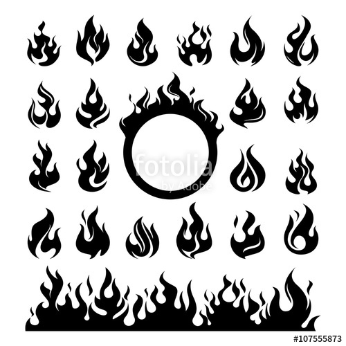 500x500 Fire Flame Abstract Silhouette Icon Set Package Stock Image