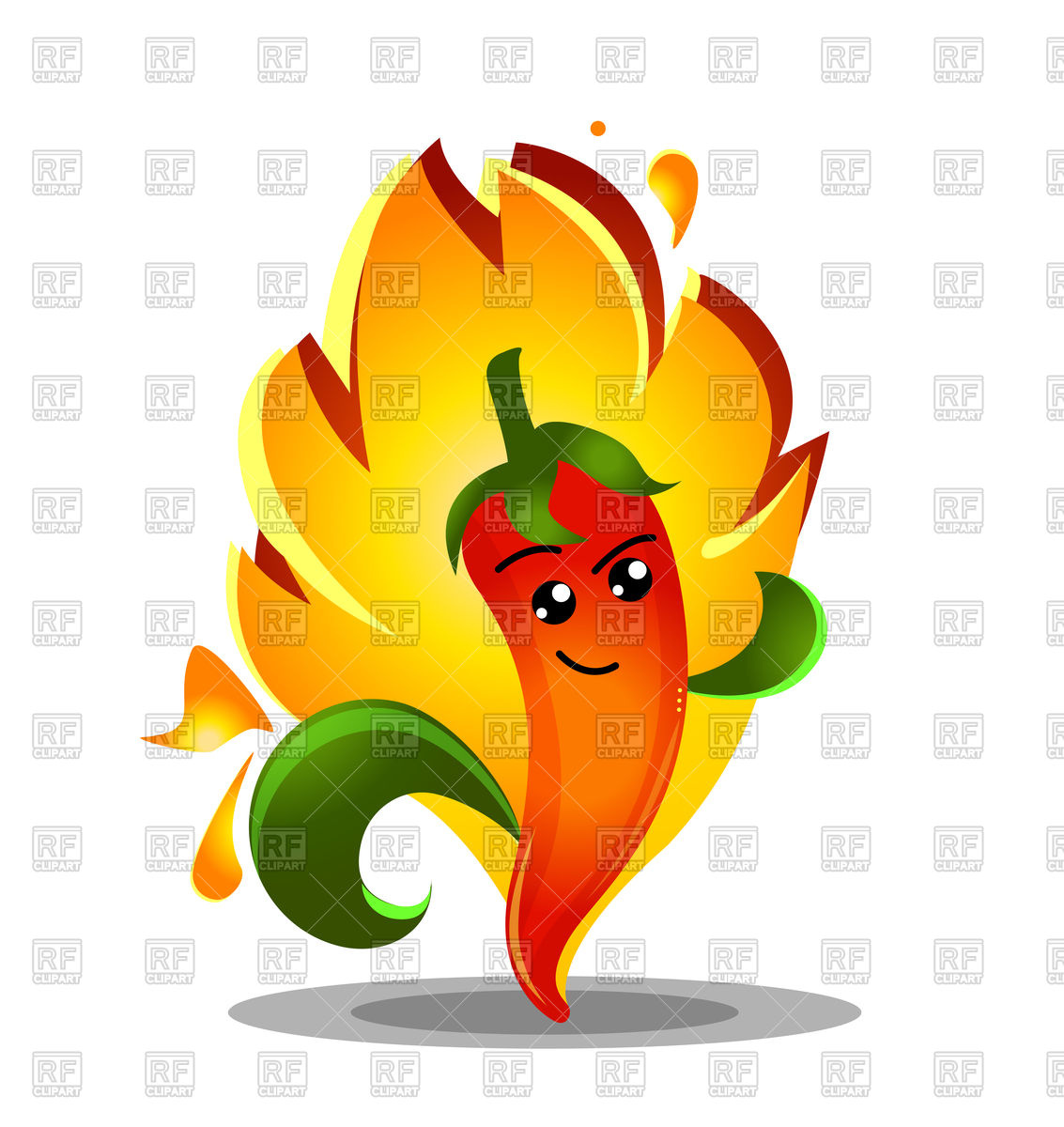 1133x1200 Cartoon Hot Chili Pepper In Fire Vector Image Of Icons And Emblems