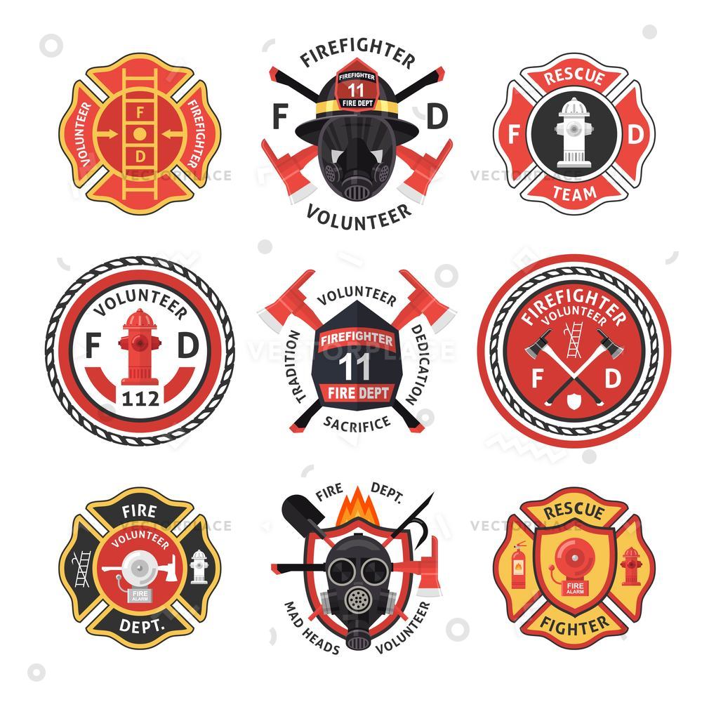 1000x1000 Firefighter Label Emblem Or Sticker Set Vector Illustration