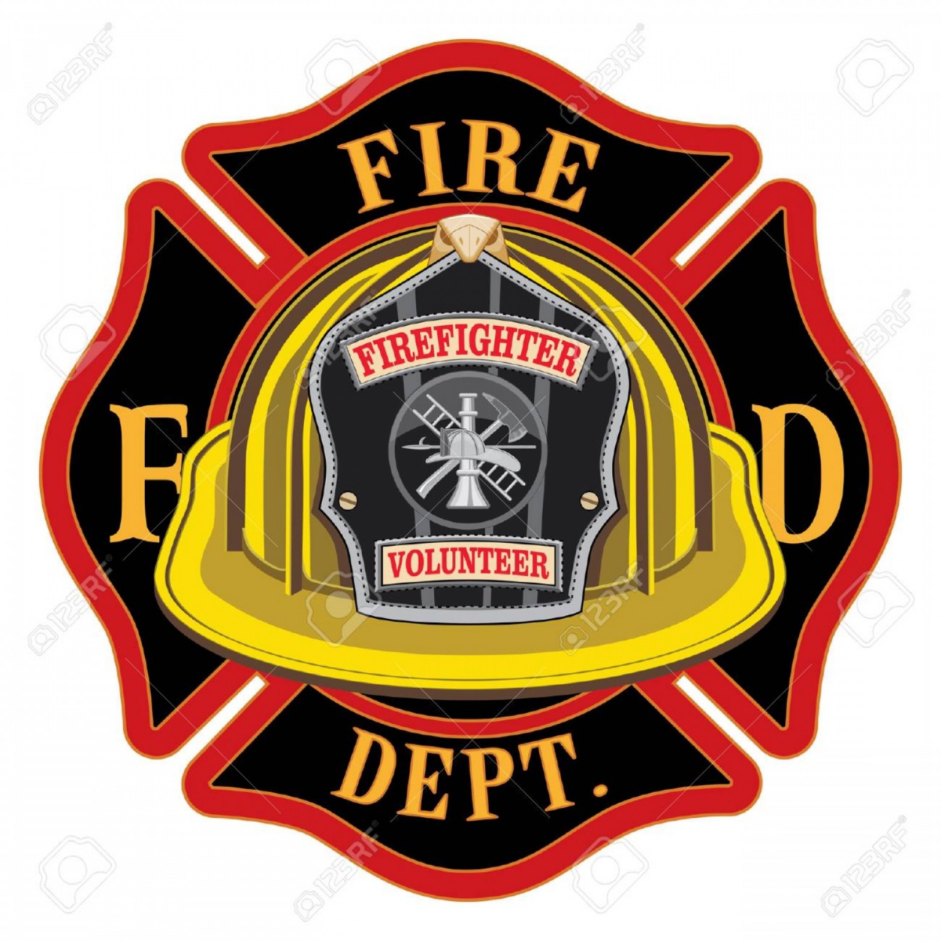 1872x1872 Photostock Vector Fire Department Cross Volunteer Yellow Helmet Is