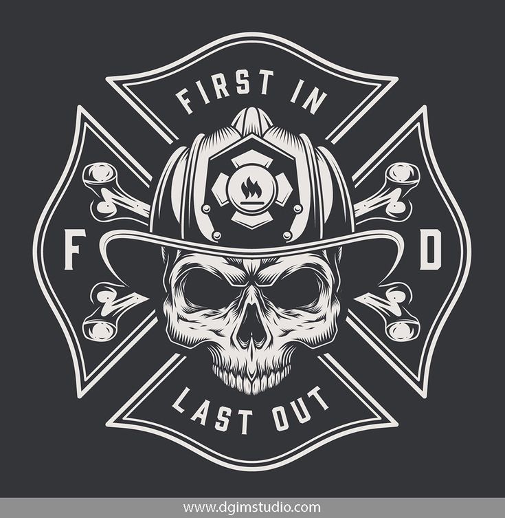 735x753 Old School Style Skull Without Jaw In Firefighter Helmet