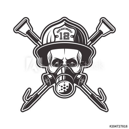 500x500 Skull In Respirator And Firefighter Helmet Vector