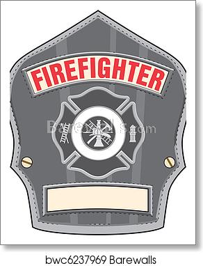 292x382 Firefighter Helmet Badge, Art Print Barewalls Posters Prints