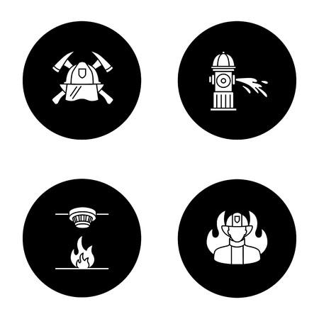 450x450 Firefighting Glyph Icons Set Fire Hydrant, Smoke Detector