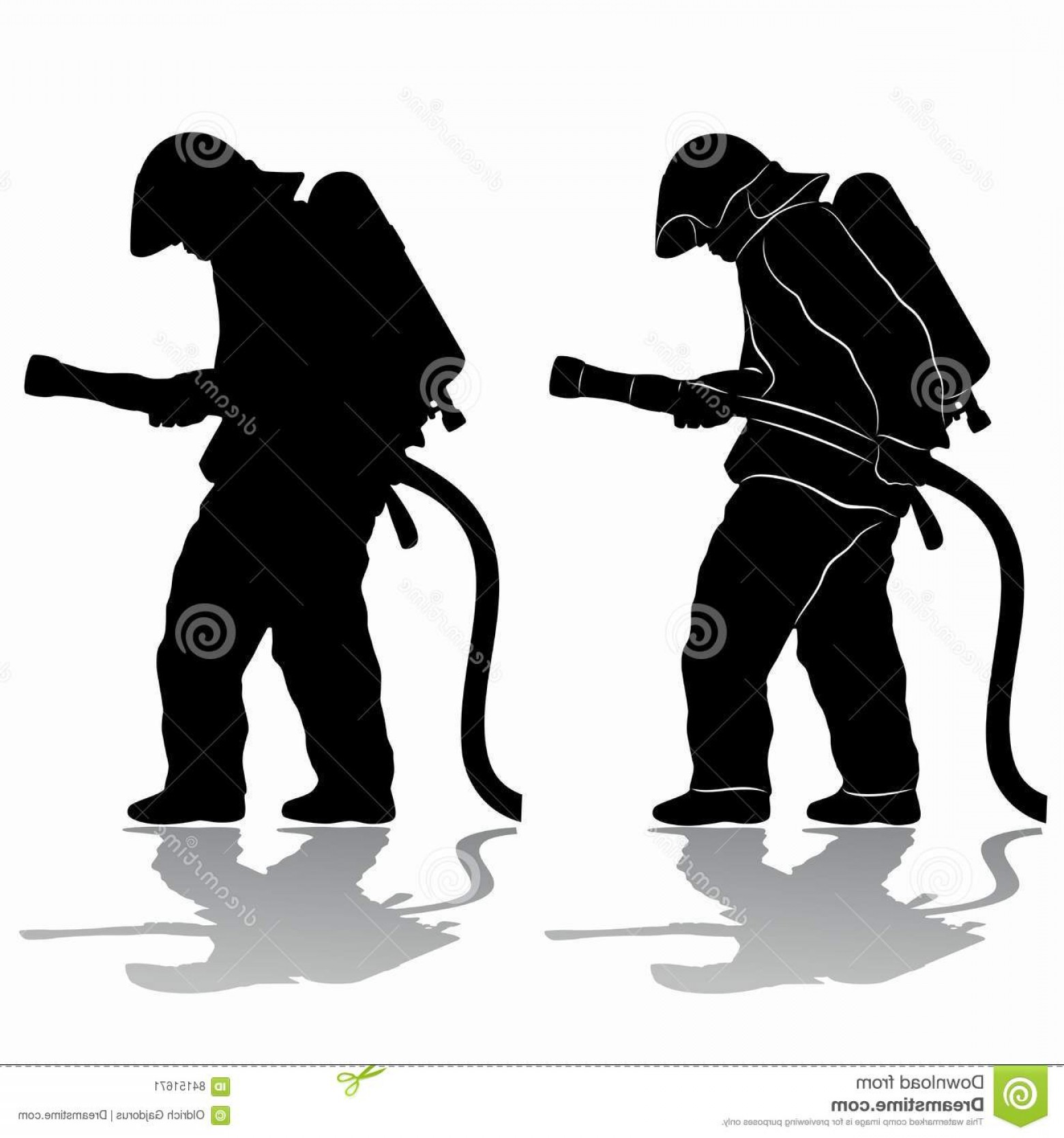 1560x1668 Stock Illustration Silhouette Fireman Vector Draw Fire Hose Black