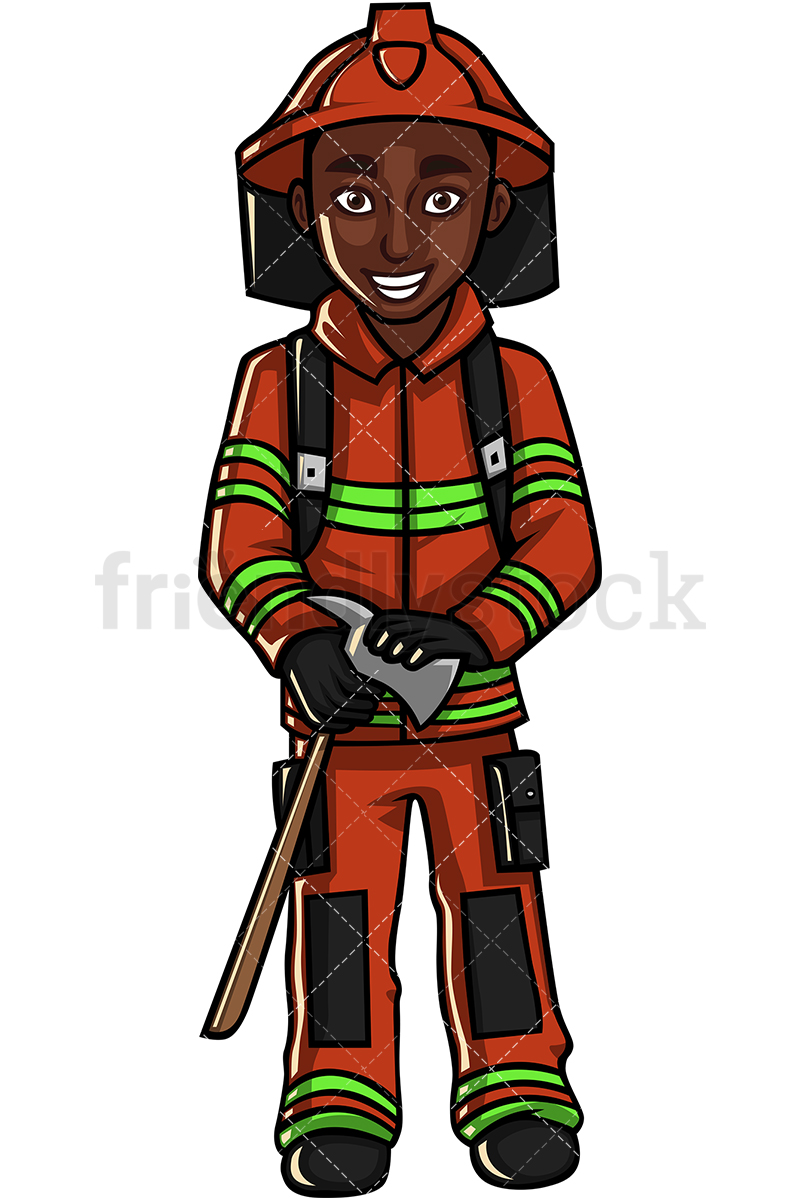 800x1200 Black Firefighter Cartoon Vector Clipart