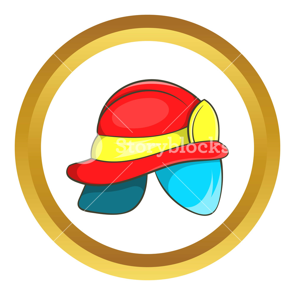 1000x1000 Helmet Of Firefighter Vector Icon In Golden Circle, Cartoon Style
