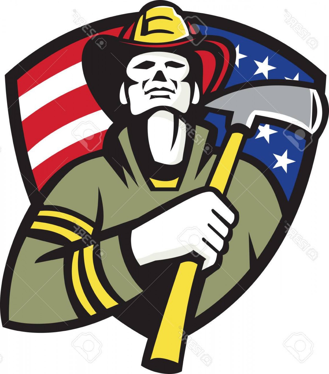 1372x1560 Photostock Vector Illustration Of An American Fireman Firefighter