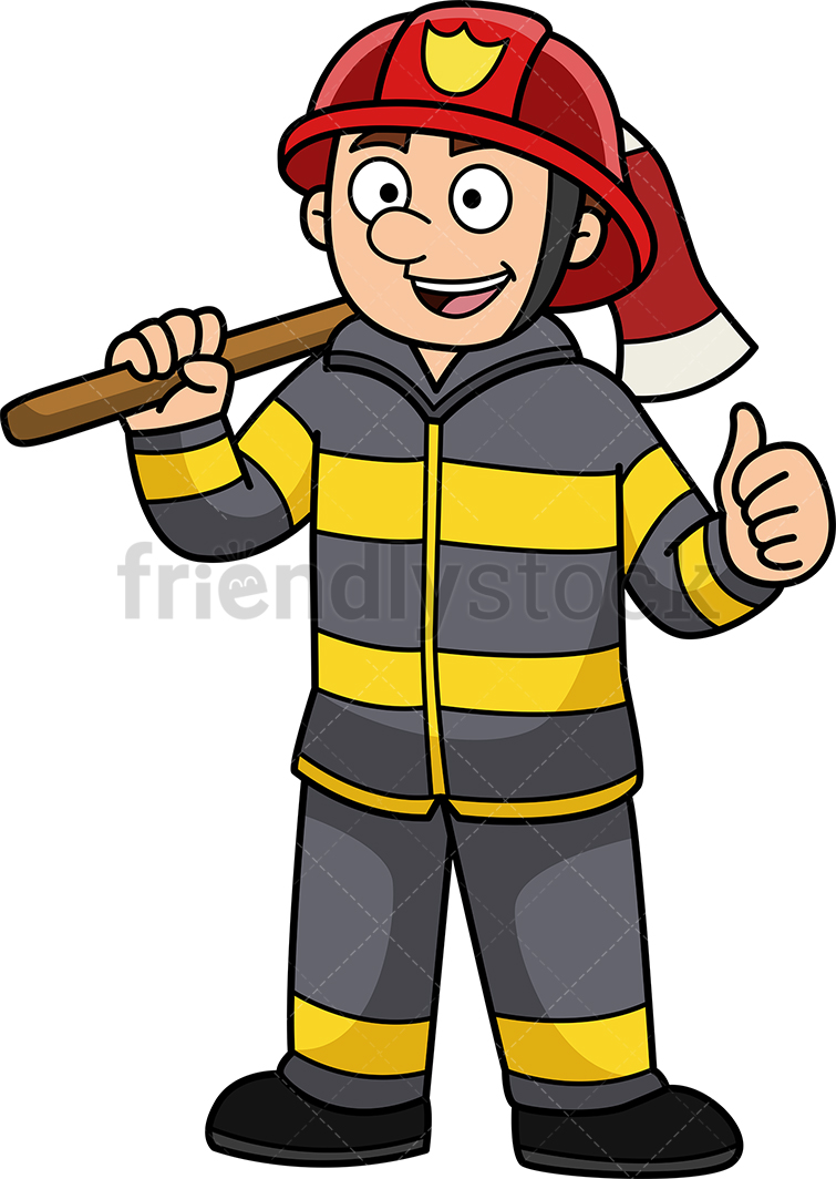 755x1064 Confident Firefighter Cartoon Clipart Vector