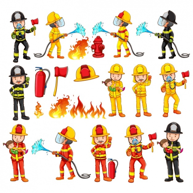 626x626 Firefighters And Many Equipments Illustration Vector Free Download