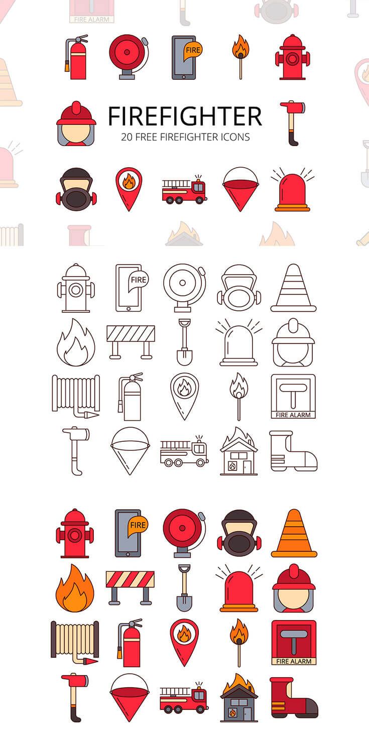735x1470 Free Firefighter Vector Icon Set A Group Board Digital Design