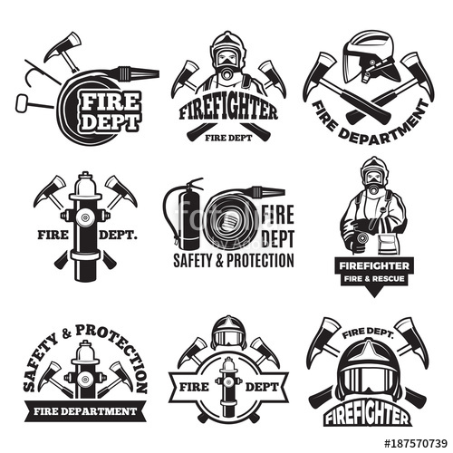 500x500 Monochrome Labels Set For Fire Department Pictures Of Fireman
