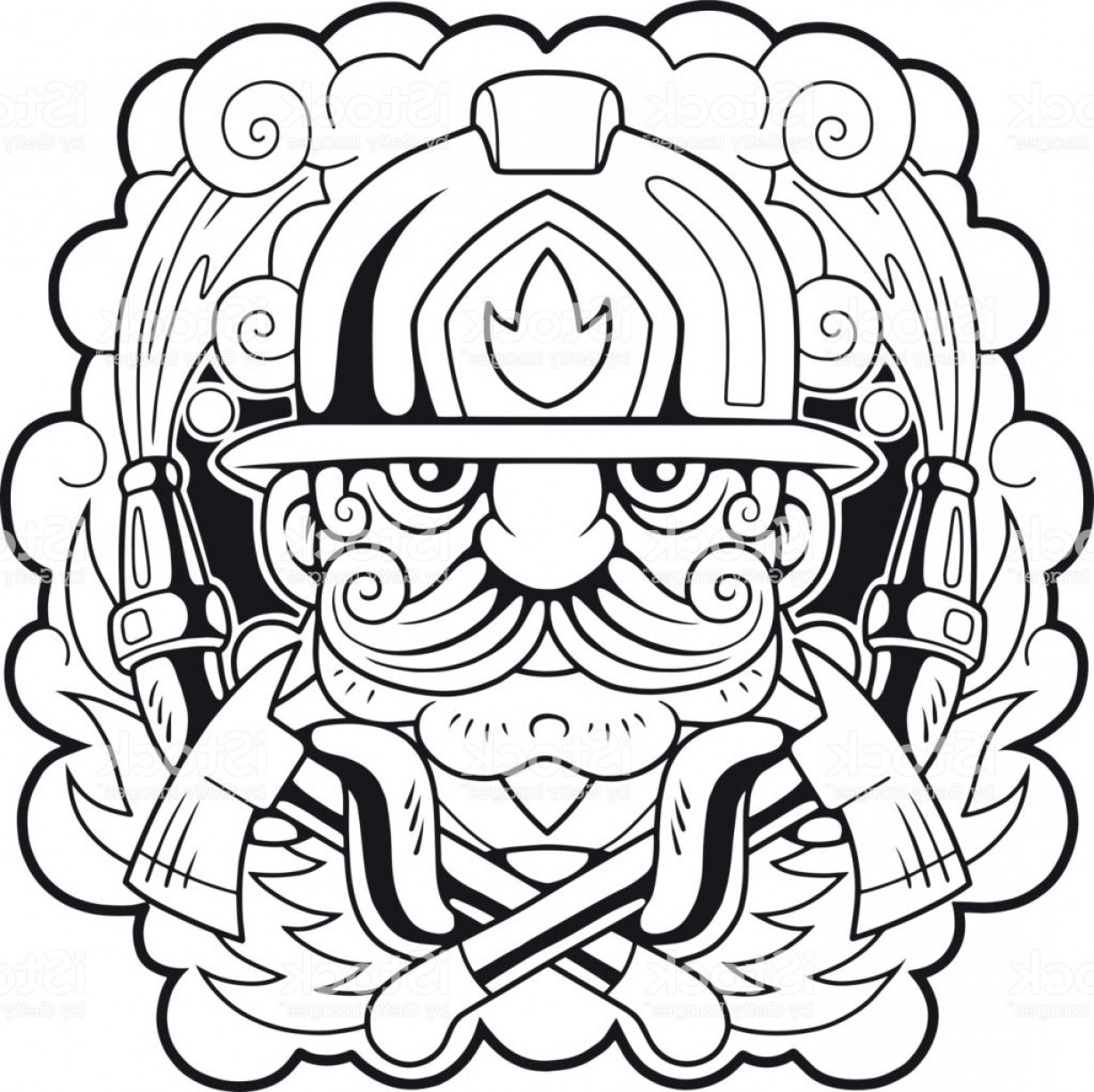 1228x1226 Mustachioed Firefighter Logo Design Cute Illustration Gm Soidergi