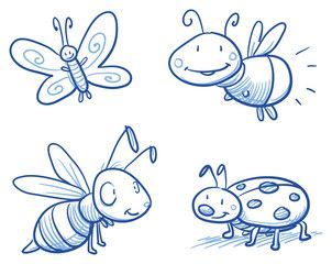 302x240 Vektor Set Of Cute Little Cartoon Insects Lady Bug, Bee