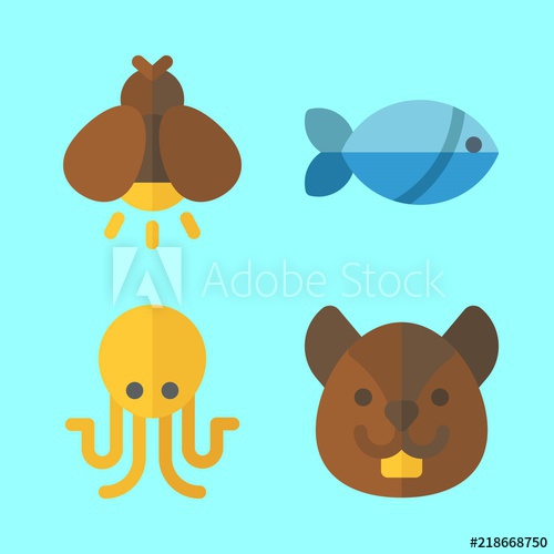500x500 Animal Vector Icons Set Squirrel, Firefly, Octopus And Fish
